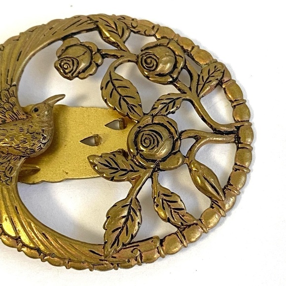 Vintage Bird Fur Clip Brass Gold Tone Floral Roses Hunger Games Katniss Style - Picture 4 of 9